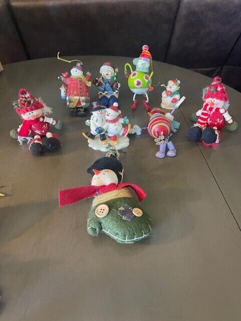 Snow Man Holiday Christmas Ornaments (lot of 9)