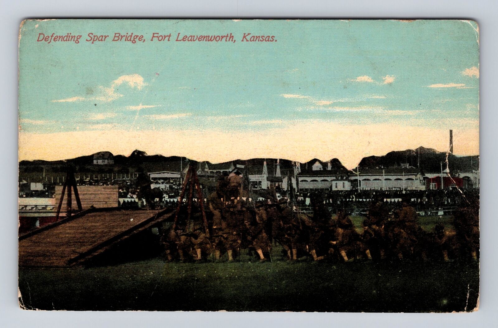 Fort Leavenworth KS-Kansas, Defending Spar Bridge, Antique, Vintage Postcard