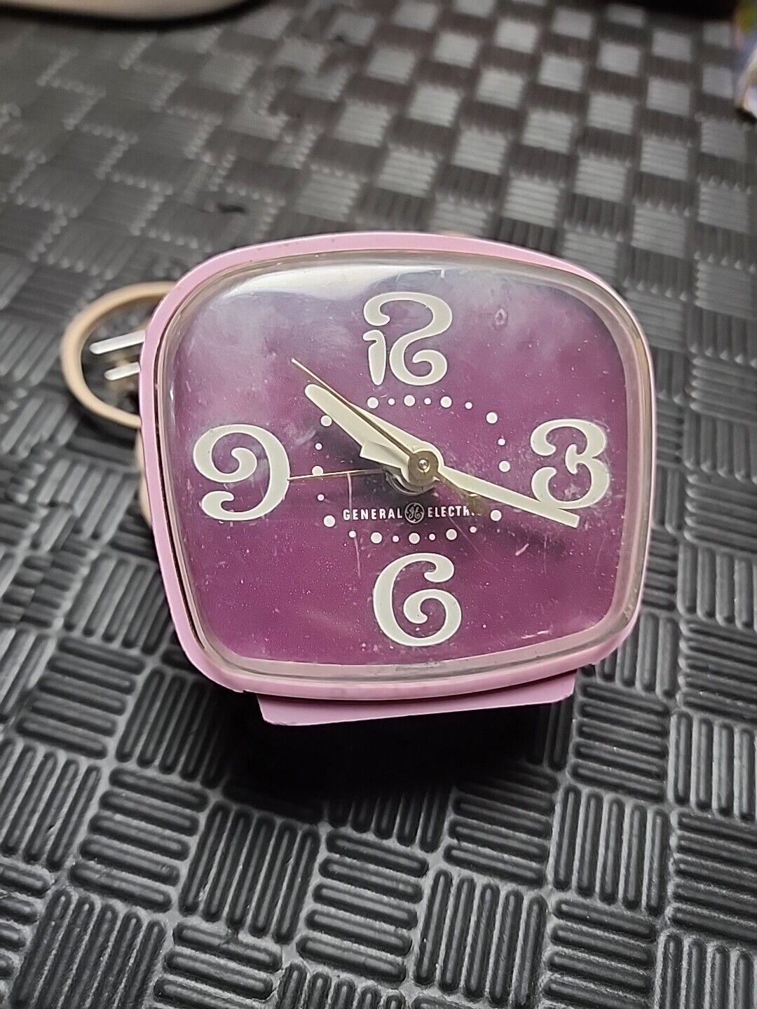 General Electric Alarm Clock Vintage Model 7368 USA Purple Working Funky Numbers
