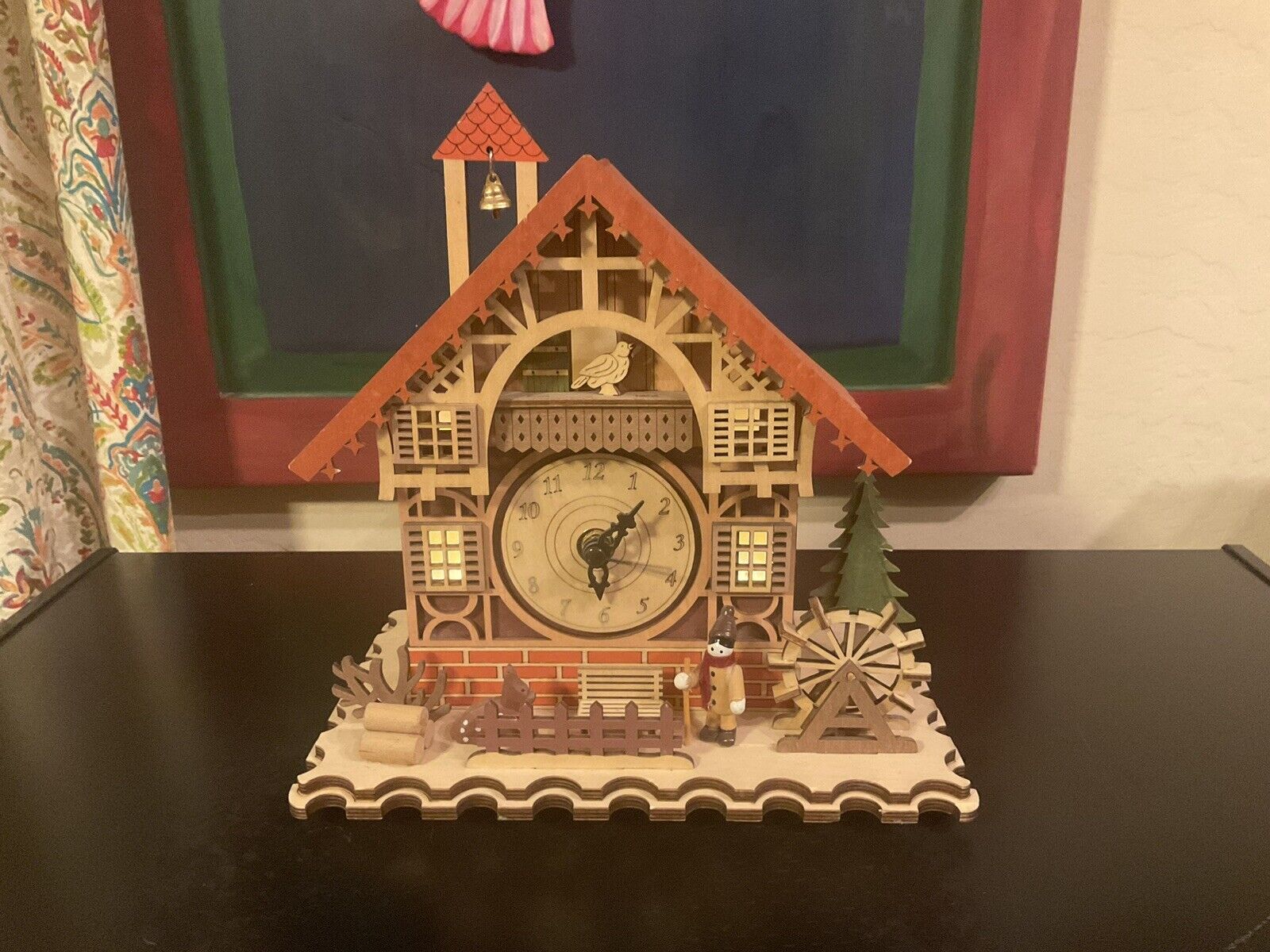 Vintage Half Timber Cuckoo Clock Lights Up 9” Tall Really Cute
