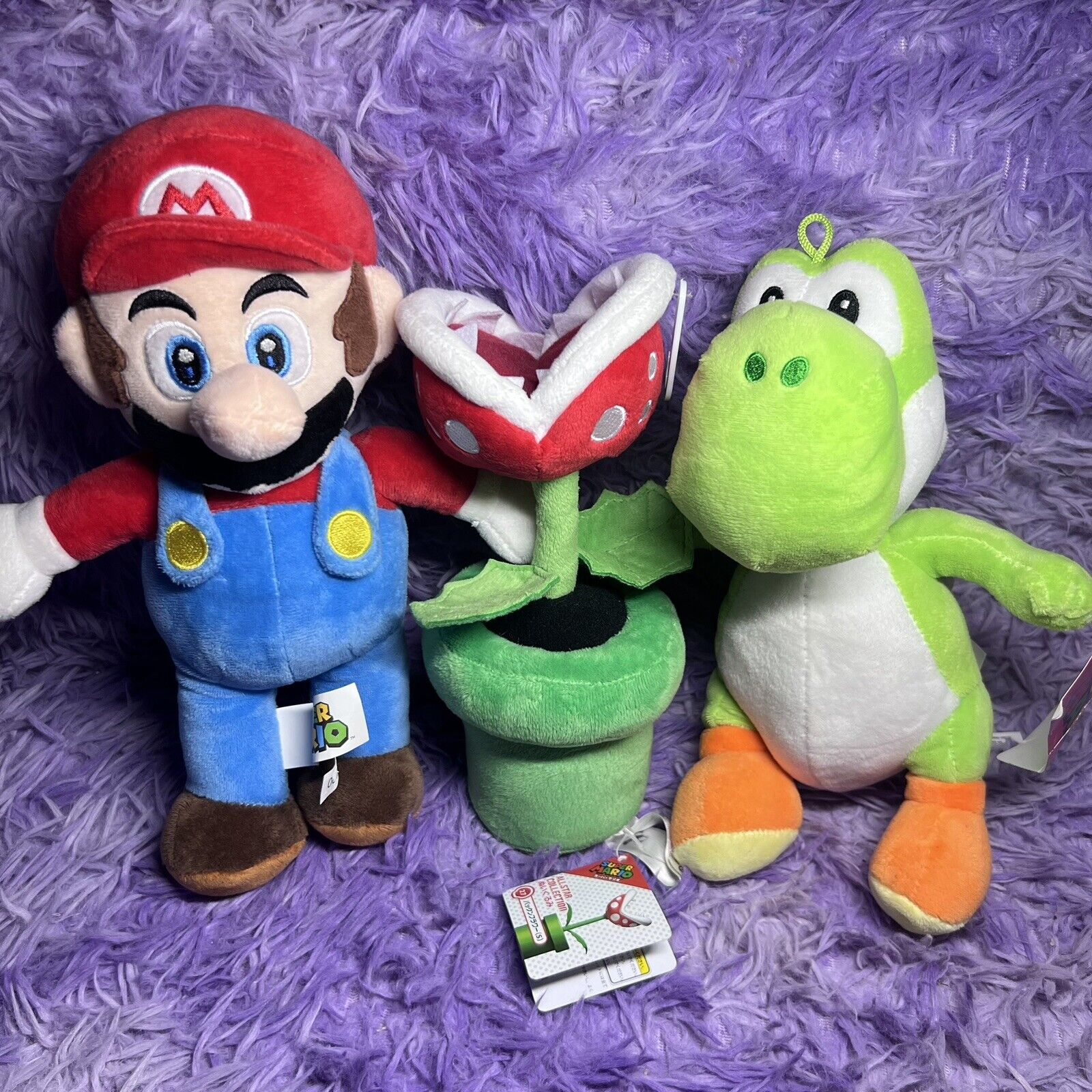Lot of 3 Super Mario Plush Toys - Yoshi, Mario and Piranha Plant