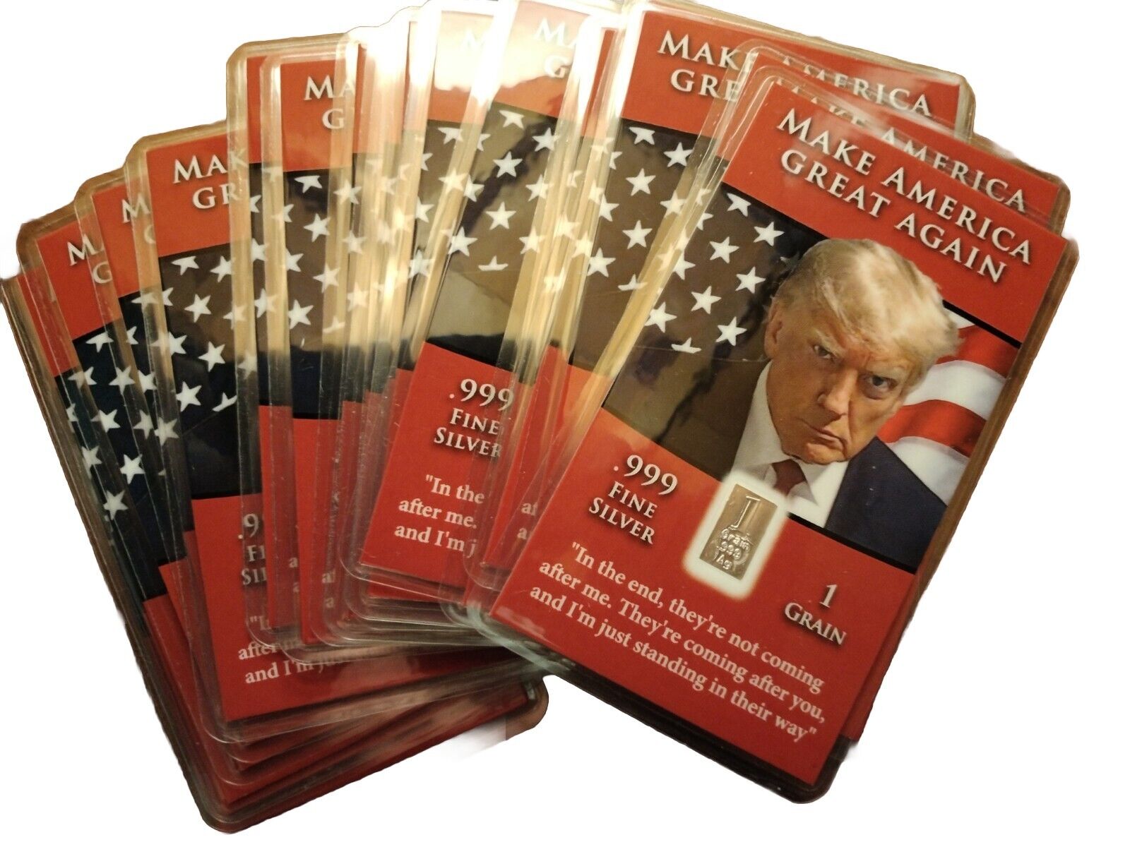 (100) OFFICIAL MUGSHOT Donald Trump MAGA .999 Pure Fractional Silver Bar Cards 