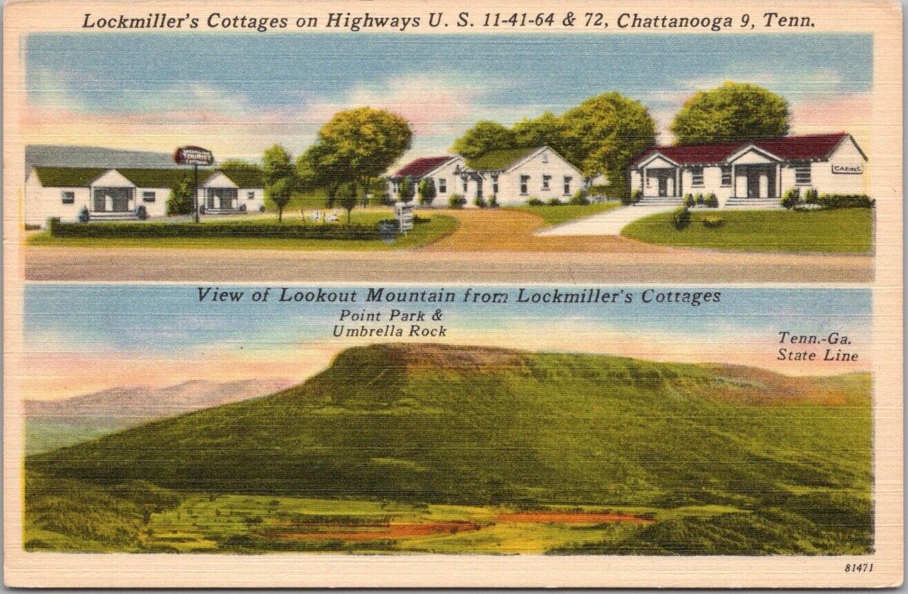 CHATTANOOGA, Tenn. Linen Postcard LOCKMILLER\'S COTTAGES Lookout Mountain View