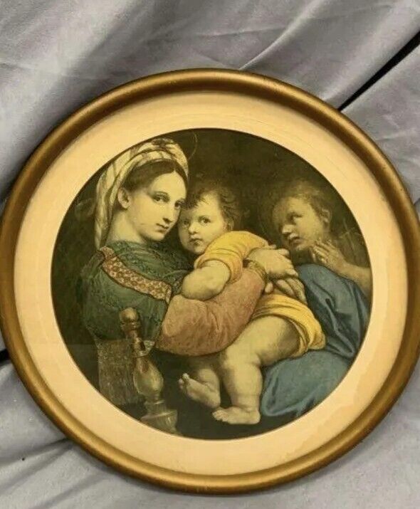 Rare Antique Madonna And Child Print  11 Inches