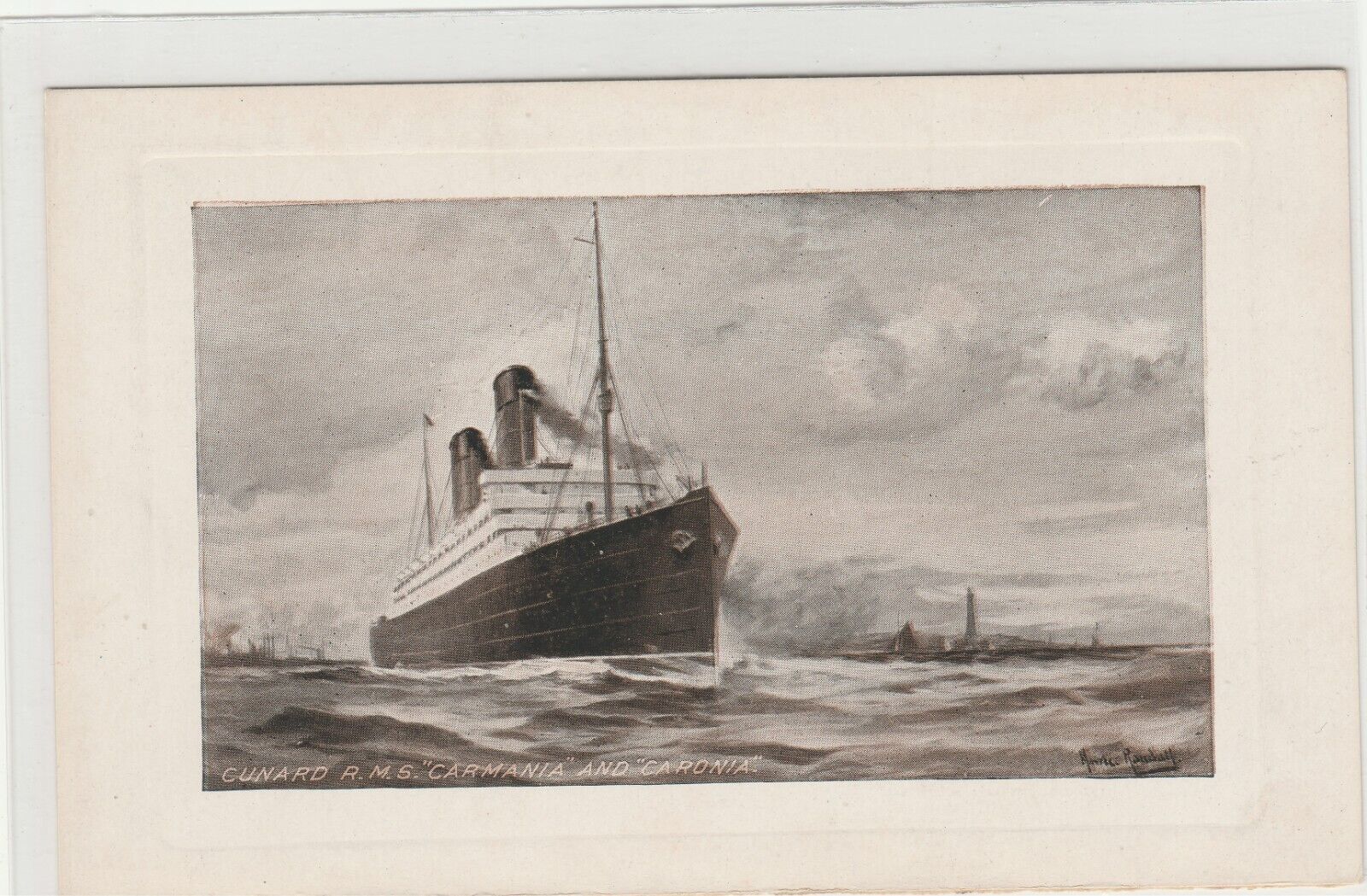 Cunard RMS Carmania and Caronia Postcard 1910 Artist Signed Horace Randal Ship