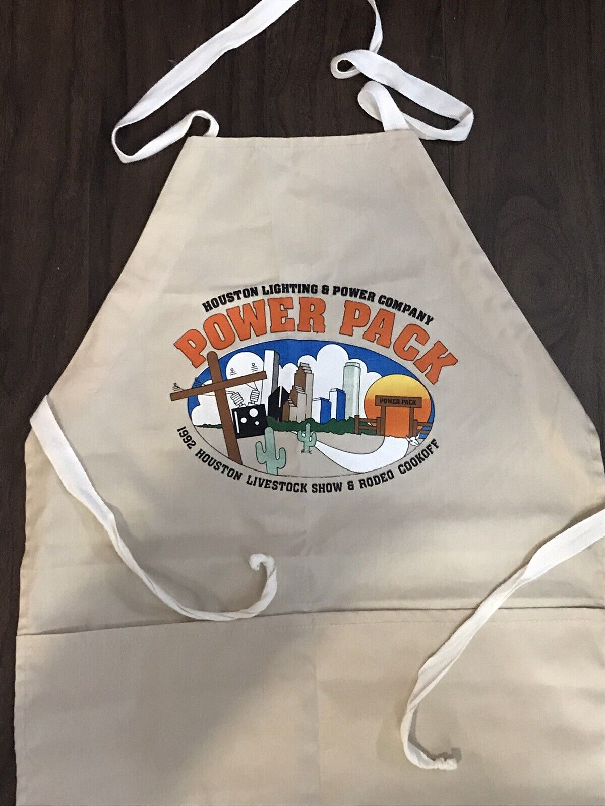 VTG 1992 Houston Livestock Show & Rodeo Cookoff Apron-Advertising for HLP-MINT