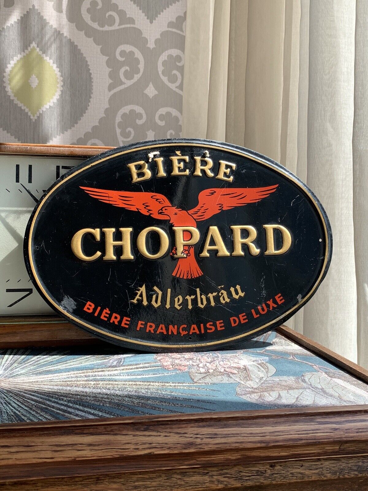 Vintage Decor  Biere Chopard Adlerbrau Metal Plate Brewery Eagle  Collectible