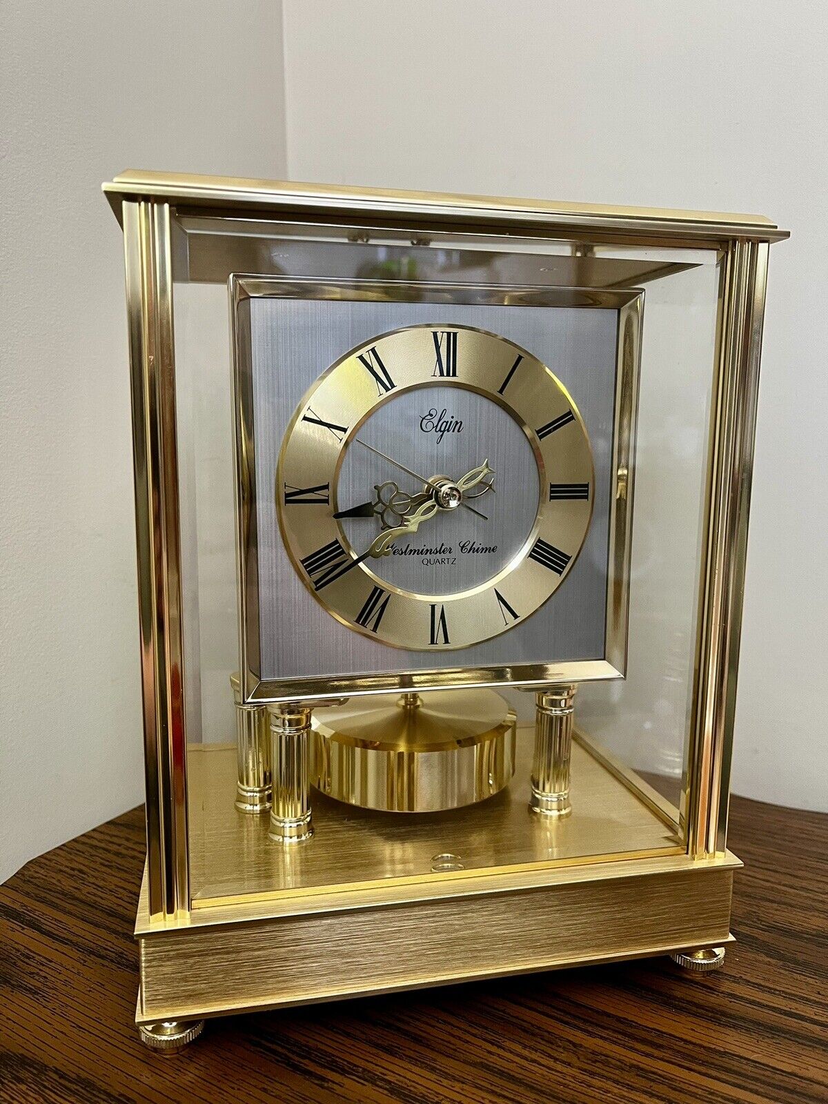 Vintage Elgin Quartz Westminster Chime Table Clock Gold