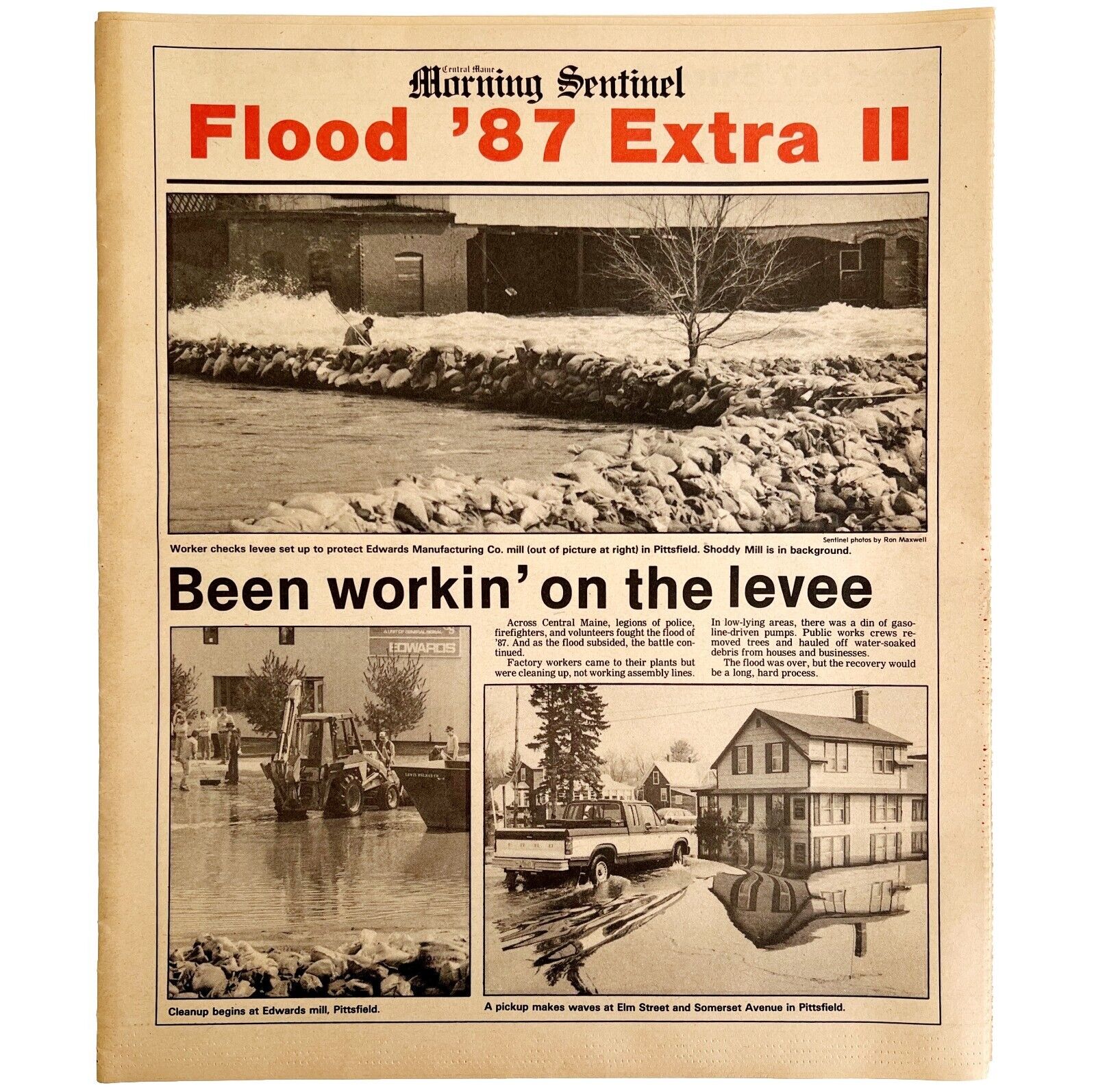 1987 Kennebec Flood Newspaper Morning Sentinel Maine 87 Extra 2 April 4 DWHH7