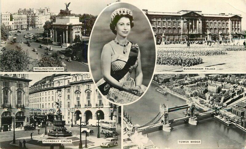 1959 UK Royalty Queen Elizabeth London Photochrome RPPC Photo Postcard 22-11049