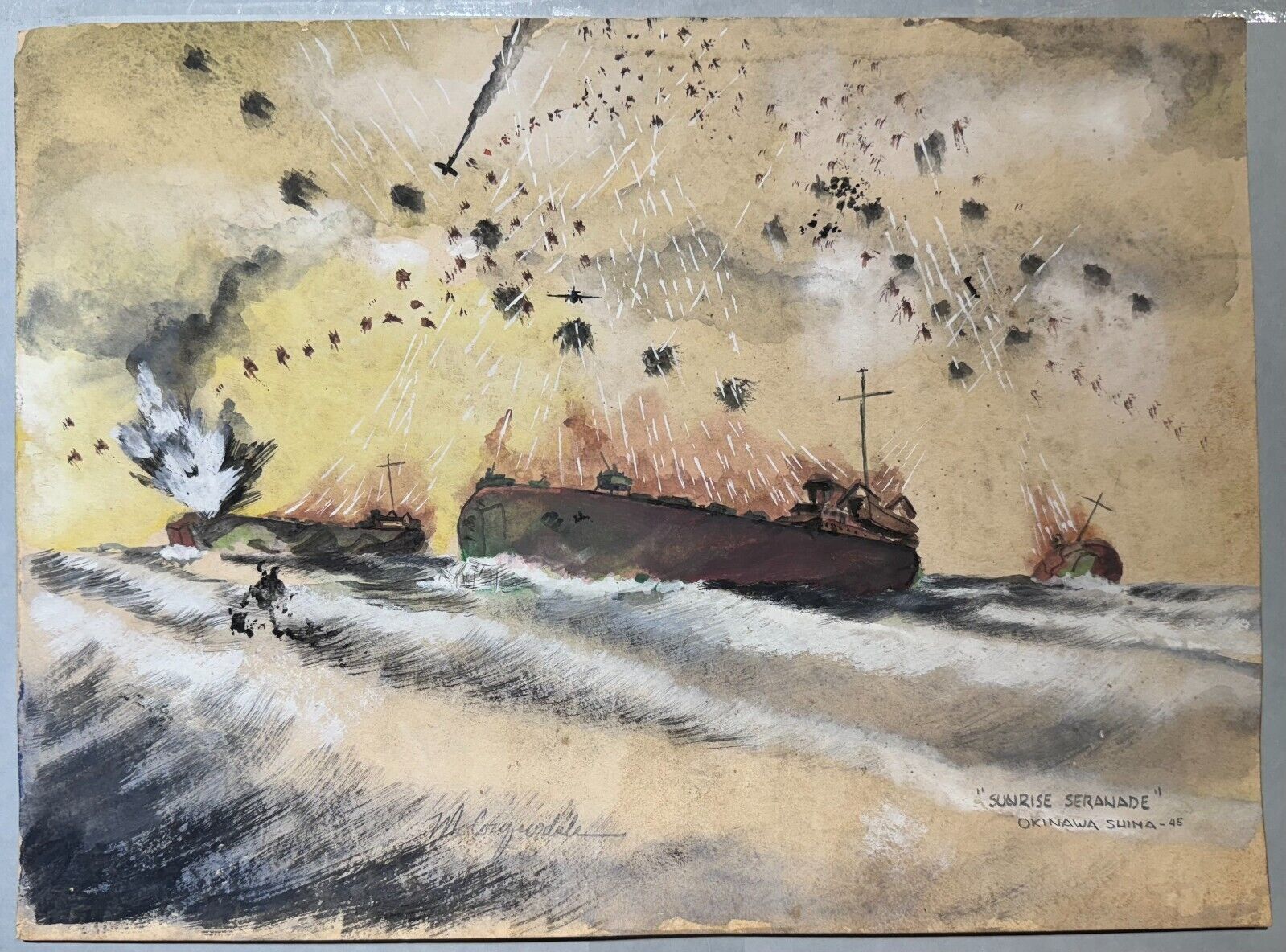 Six WWII Combat Paintings - McCorquodale - Iwo Jima, Okinawa, Hawaii, Suribach