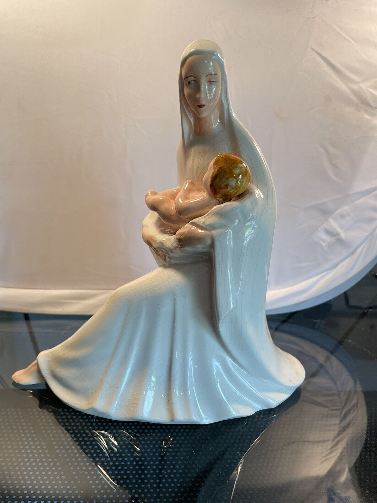 Vintage Madonna Mary and Baby Jesus Figurine .  9” x8”
