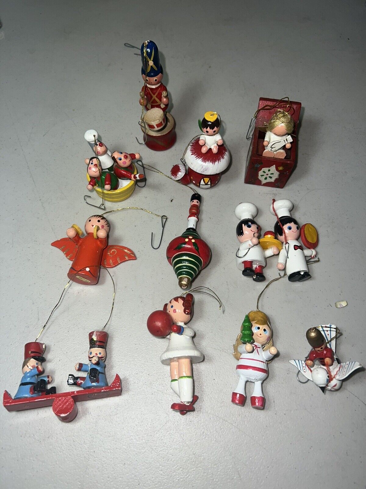 Vintage Lot Of 12 Wooden Christmas Ornaments