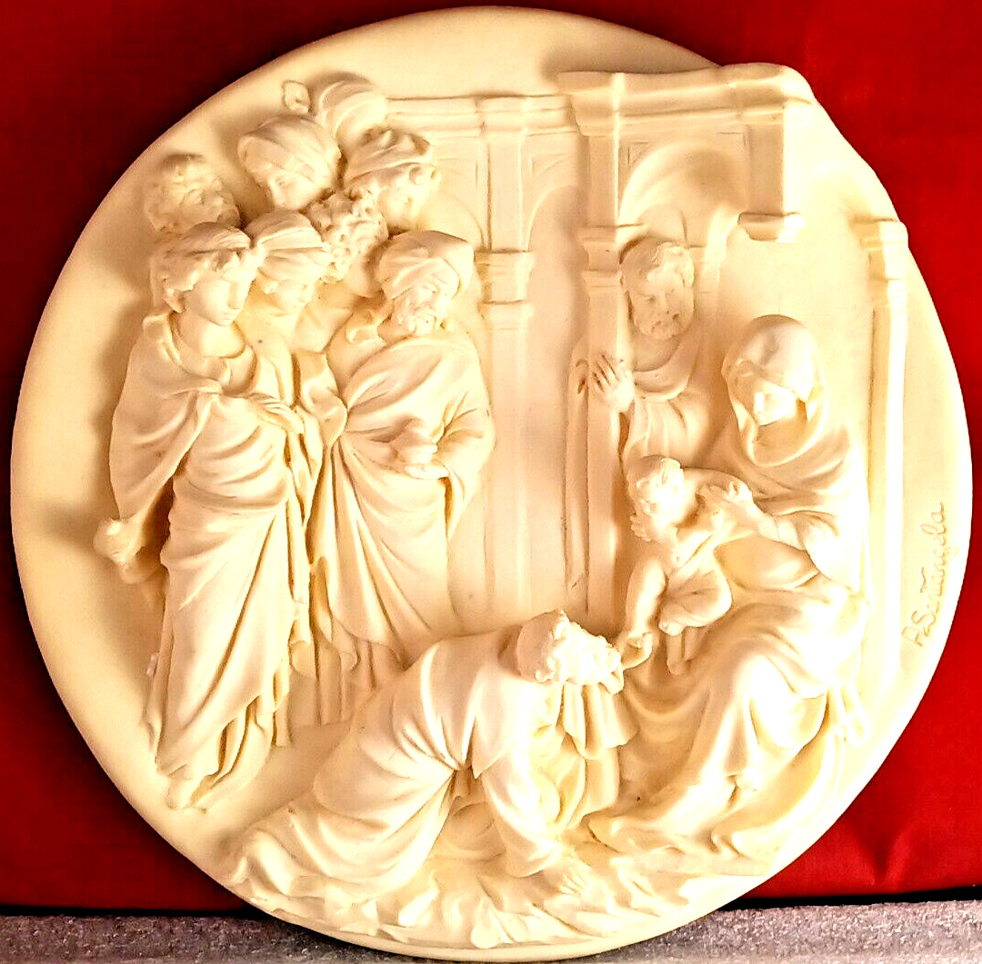 Studio Dante: Magi Adoring Jesus- Alabaster Plate- Papers/Box- Italy
