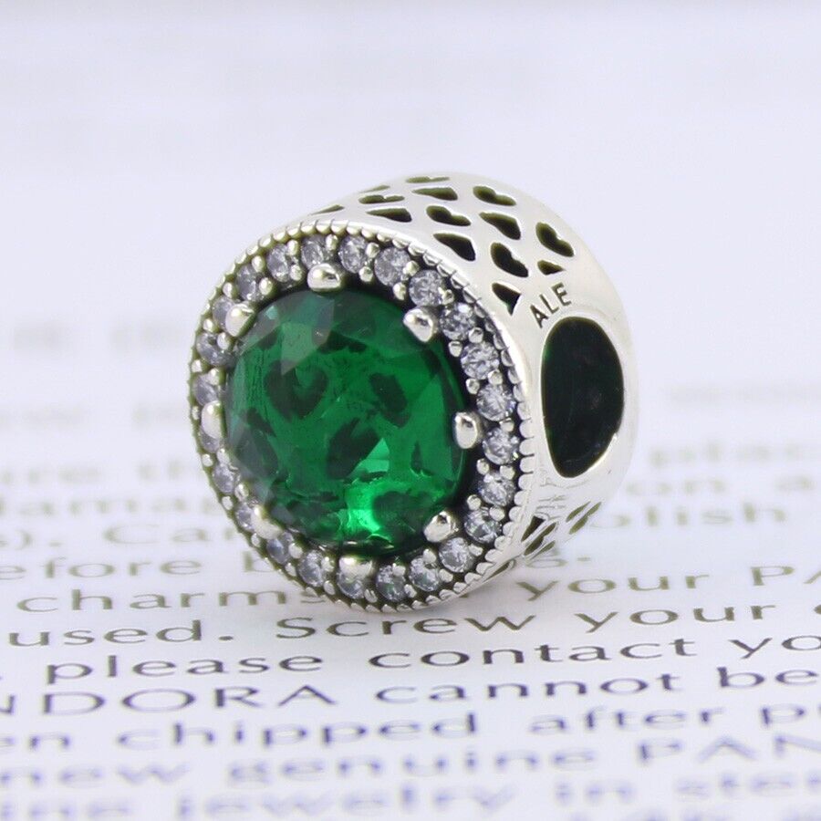New Pandora Radiant Hearts Lucky Green Christmas Crystals CZ Charm Bead w/pouch