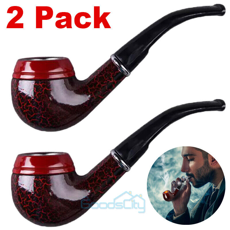 2 Durable Wooden Wood Smoking Pipe Tobacco Cigarettes Cigar Pipes Enchase Gift