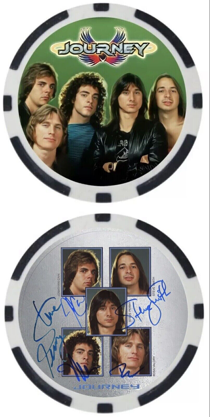 JOURNEY - Steve Perry, Neal Schon, Valory & Smith - POKER CHIP - ***SIGNED***