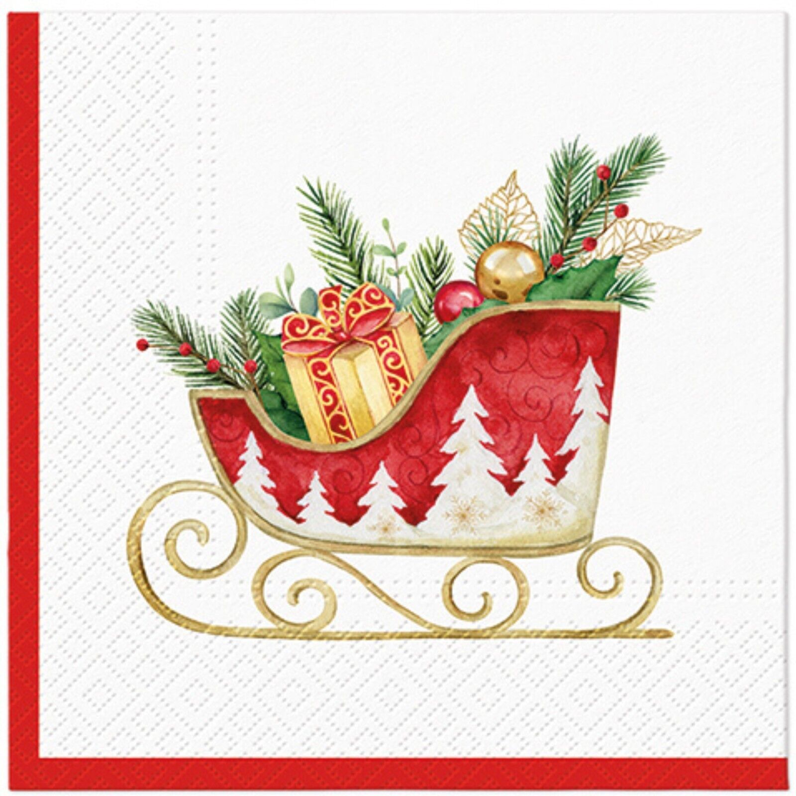 Christmas Decoupage Napkins, Paper Luncheon Holiday Santa Sleigh, Two Napkin