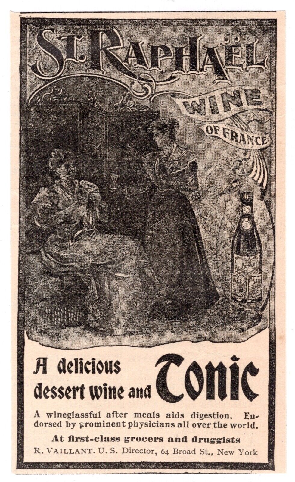 c1880s St. Raphael Wine of France Elixir Tonic Druggist Quack Antique Print Ad