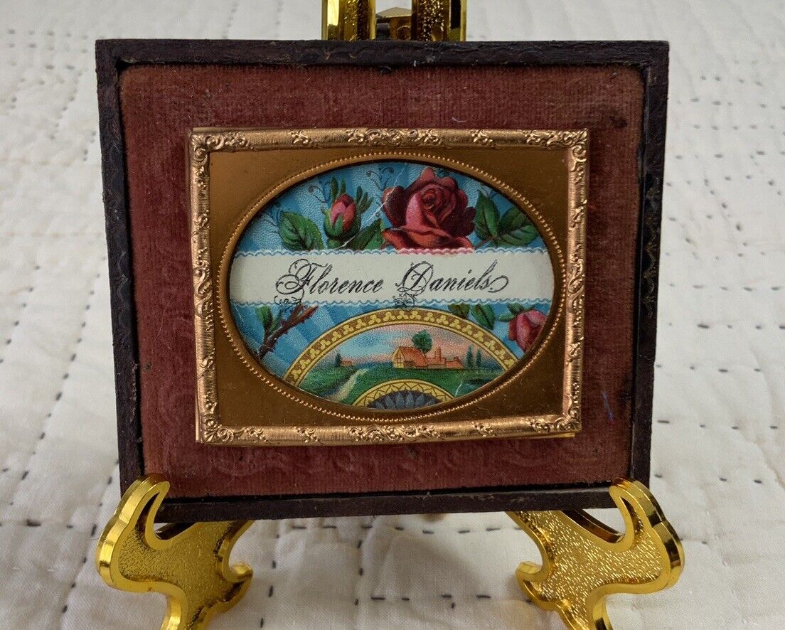 Vintage Antique Victorian Die Cut Ephemera Framed, Union Case, Roses, House