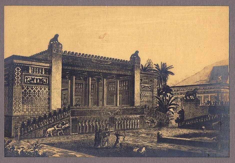 PERSEPOLIS Restoration of the Palace of Darius mounted 1800s photo