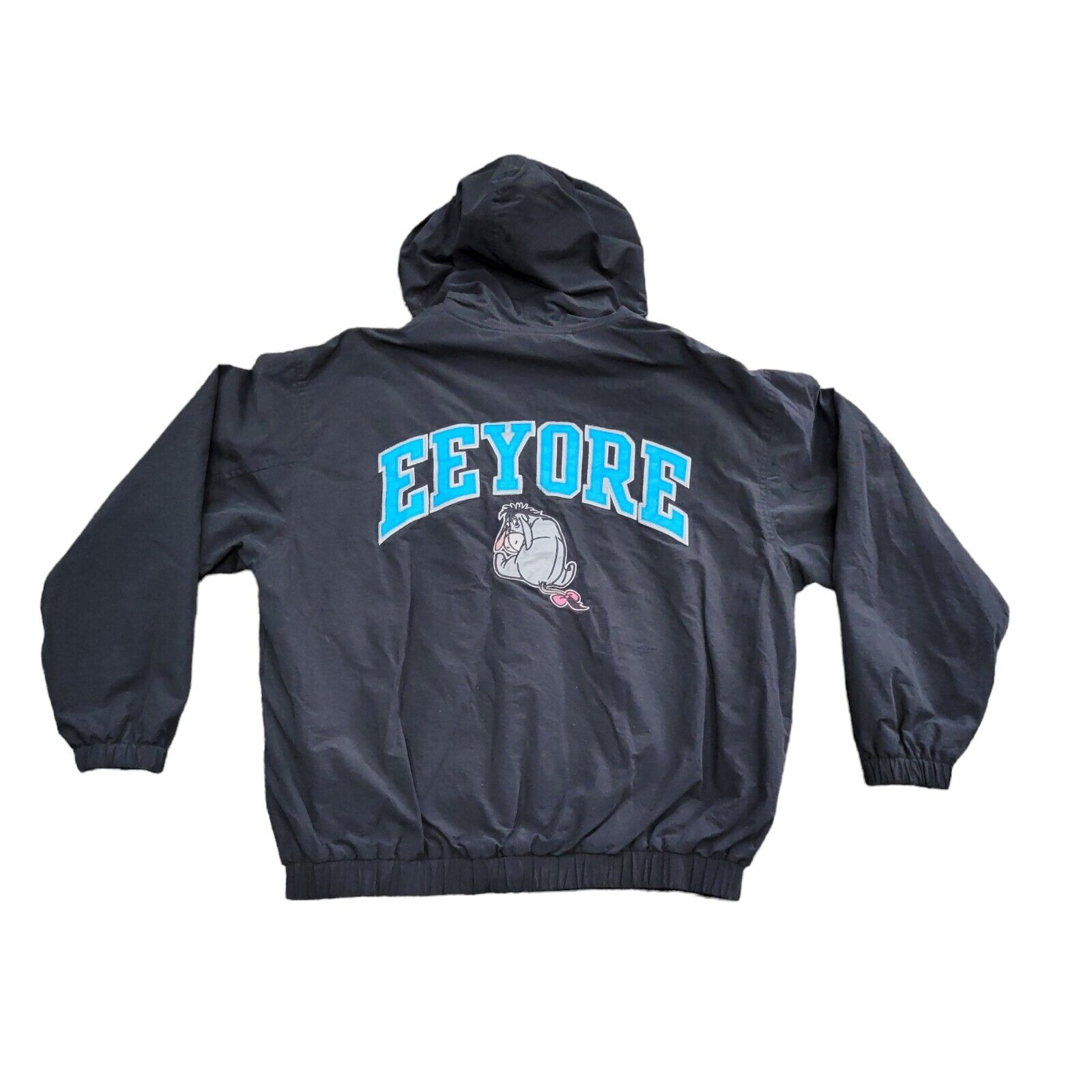 Vintage Walt Disney World Eeyore Black Full Zip Hooded Bomber Jacket Adult M