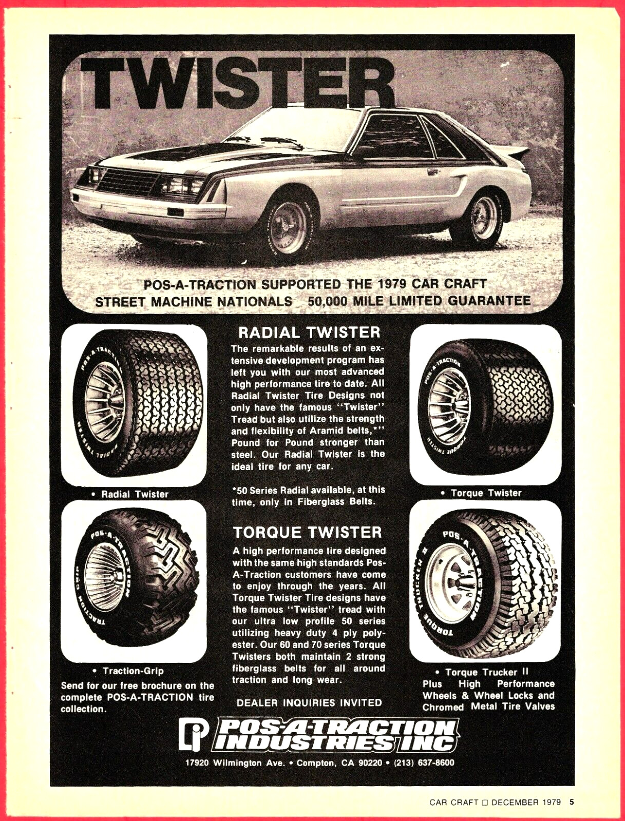 1979 RADIAL & TORQUE TWISTER HIGH-PERFORMANCE TIRE AD ~ POS-A-TRACTION ~ COMPTON