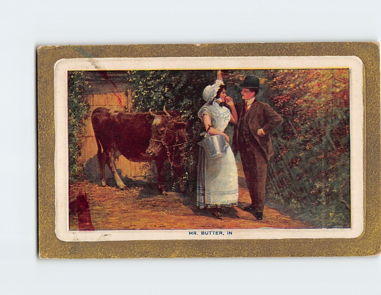 Postcard A Couple Talking Mr. Butter In Embossed Card