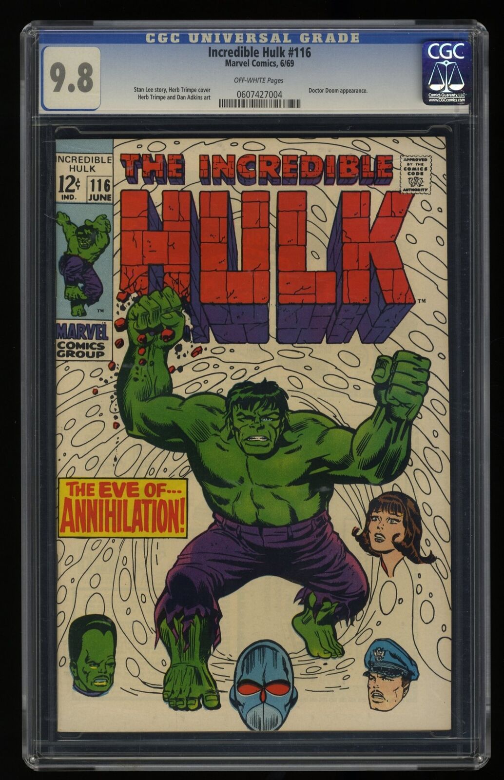 Incredible Hulk #116 CGC NM/M 9.8 Off White Stan Lee Script Herb Trimpe Cover