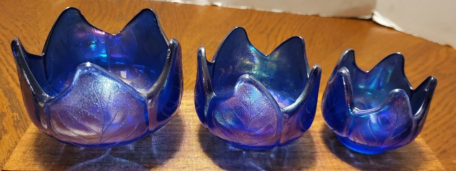 Set Of 3 Vintage Purple Carnival Glass Tulip Candle Holders