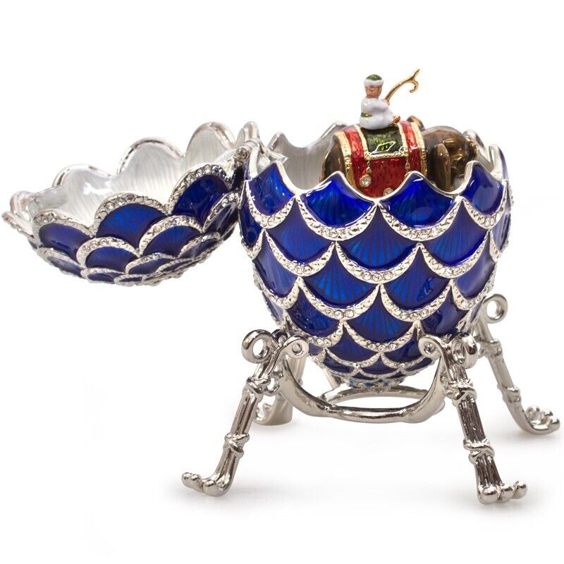 Pine Cone Faberge Egg Replica ELEPHANT Music Jewelry Box Blue Egg 4\