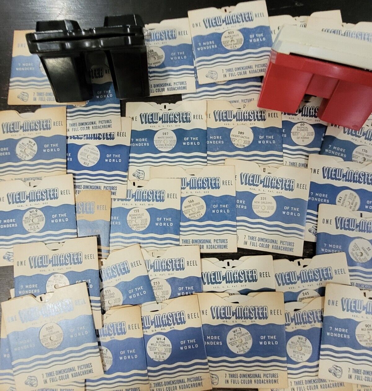 Vintage 2 Viewmasters & 38 Packets W/Box  & Extra Pamphlets
