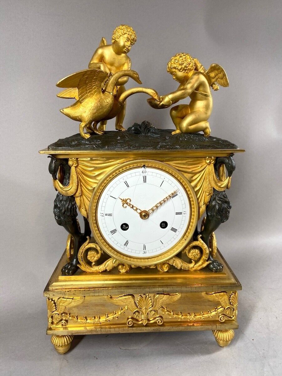Gilded Elegance: French Empire Mantel Chimney Clock, circa 1810