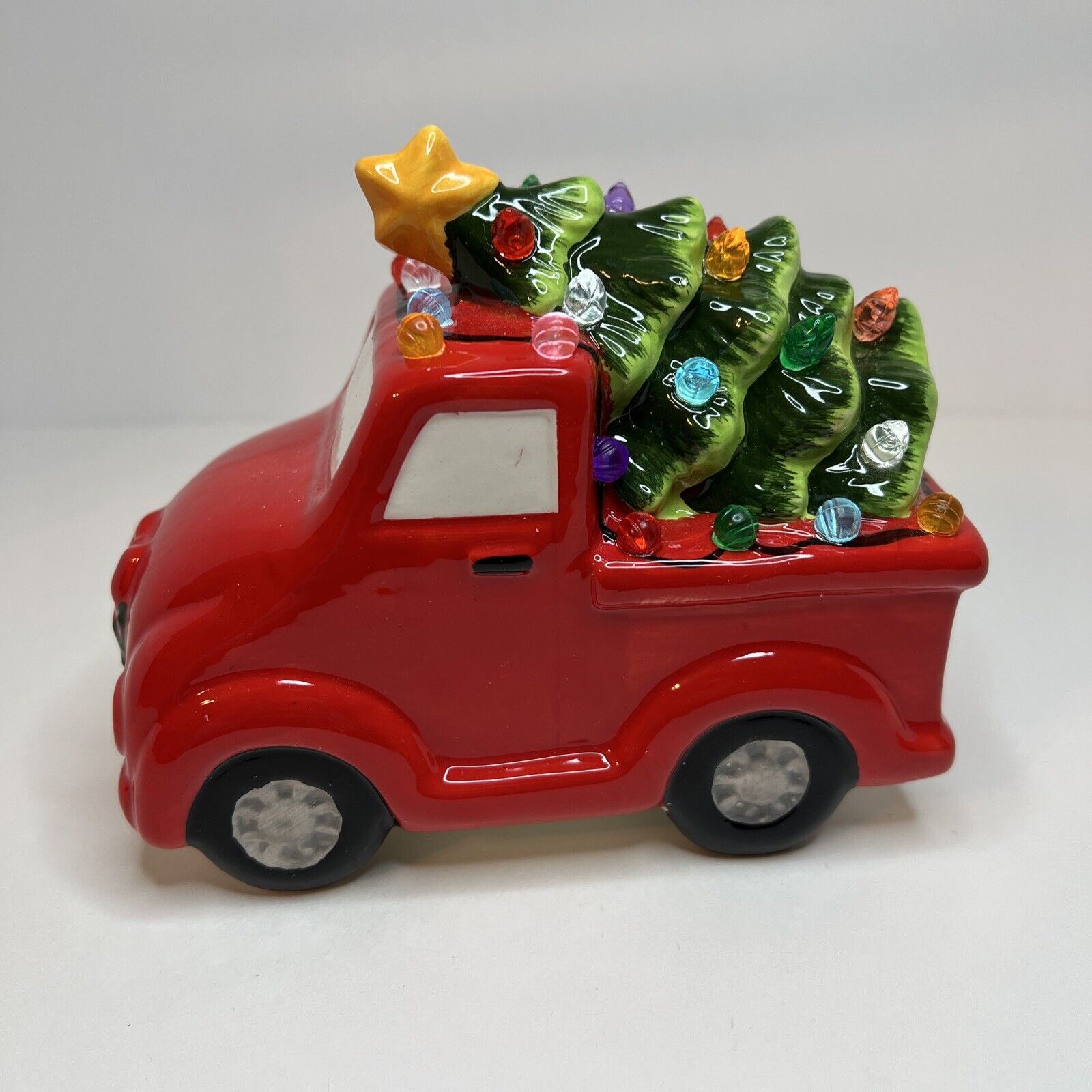 Ceramic Christmas Red Truck With Light Up Tree Nostalgia Small