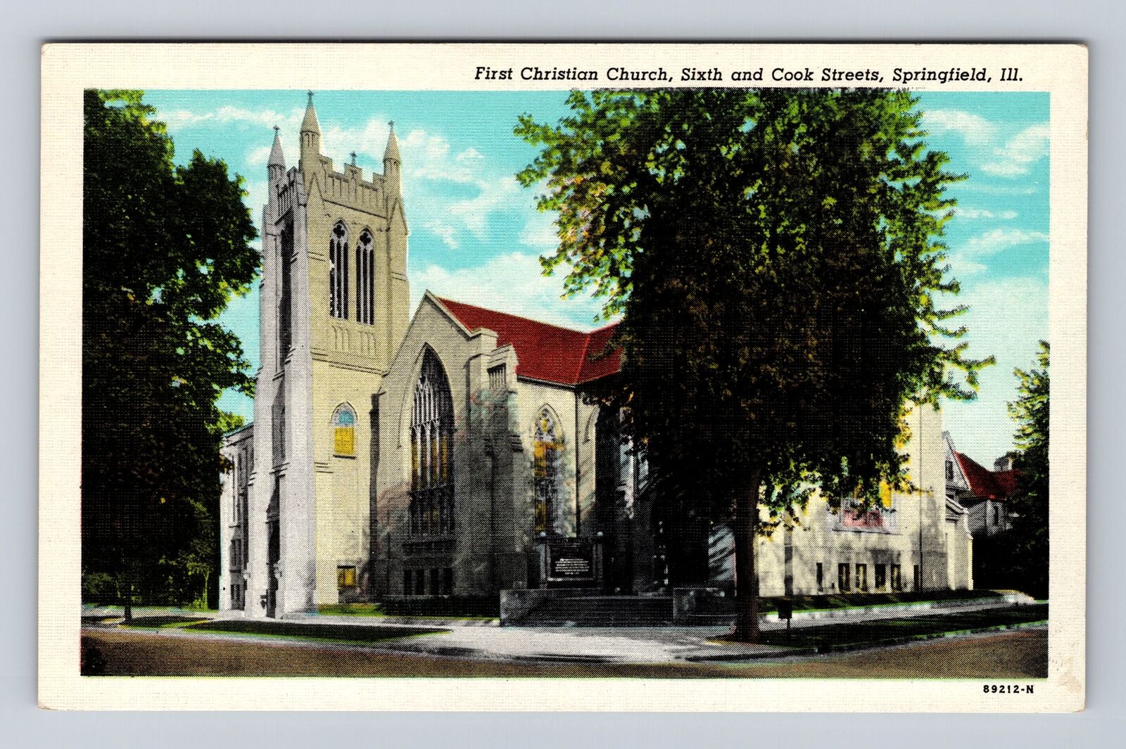 Springfield IL- Illinois, First Christian Church, Religion, Vintage Postcard
