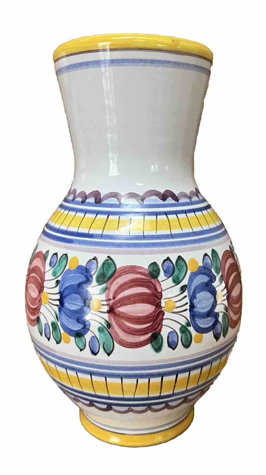VTG Czechoslovakian Modra Ceramic Pottery Floral Vase Blues And Yellows 80’s