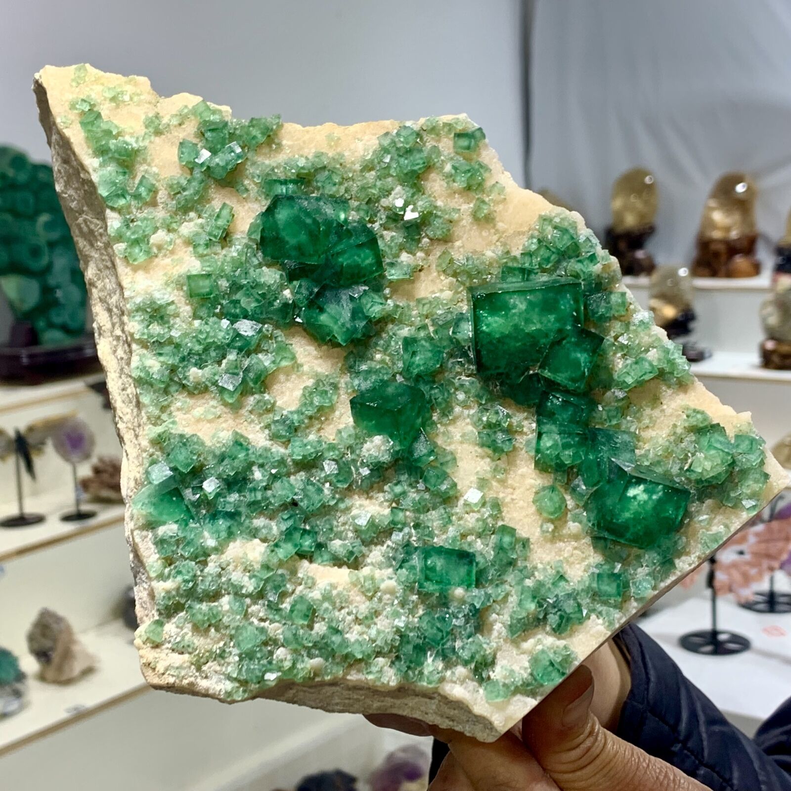 4.86LB Rare transparent GREEN cubic fluorite mineral crystal sample/China