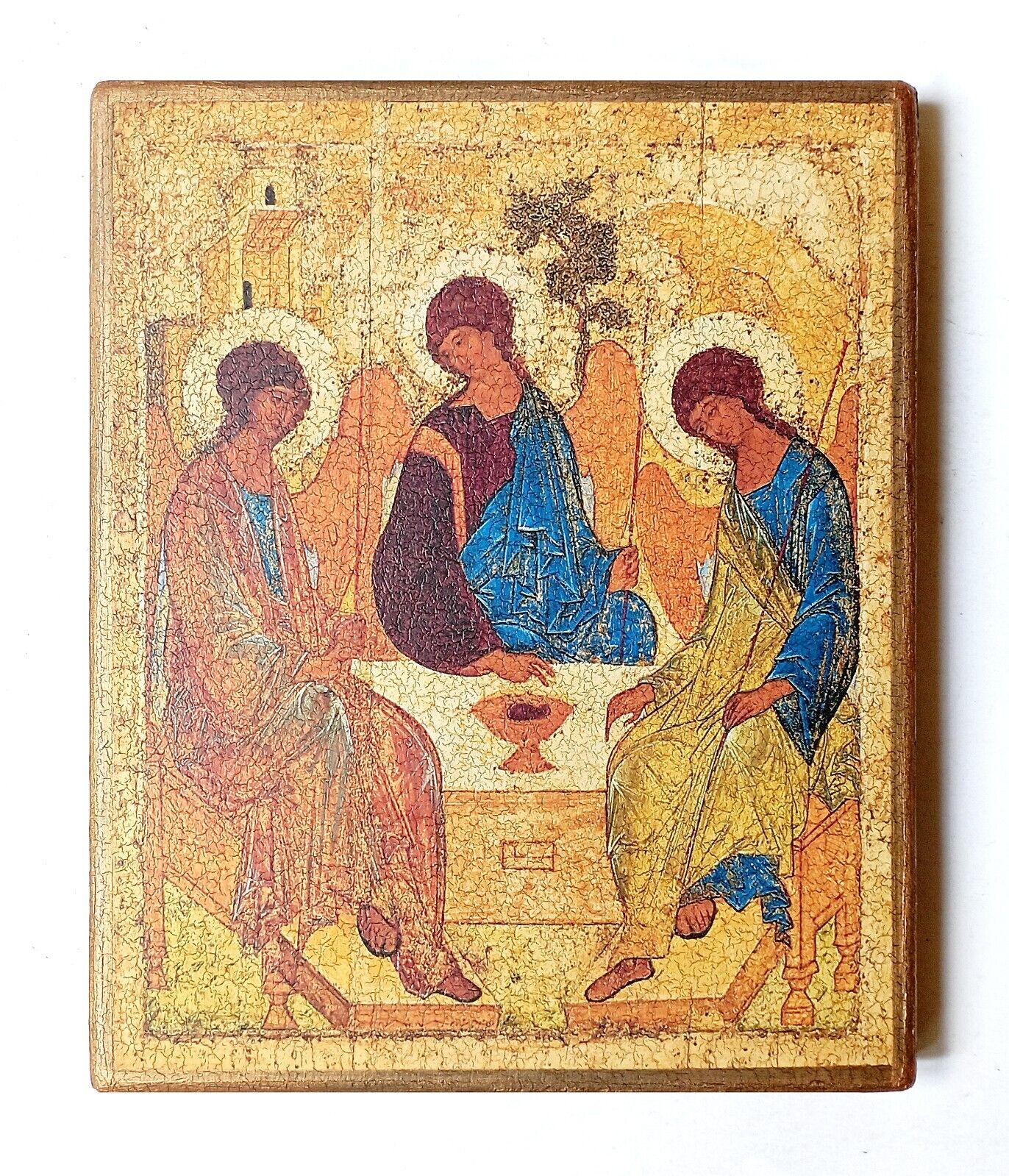 Christian Orthodox Holy Trinity Icon, Rublev, Handmade, Wooden board 17.5x14.5cm