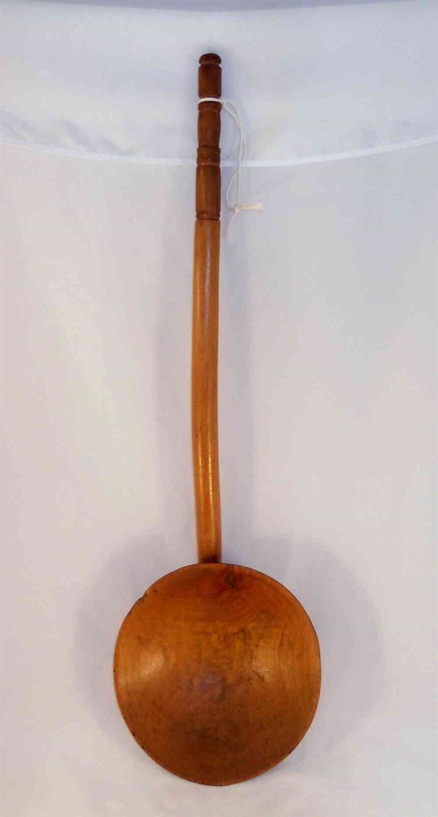 Antique Carved Wood Long Handled Ladle With Large Bowl and Light Brown Finish