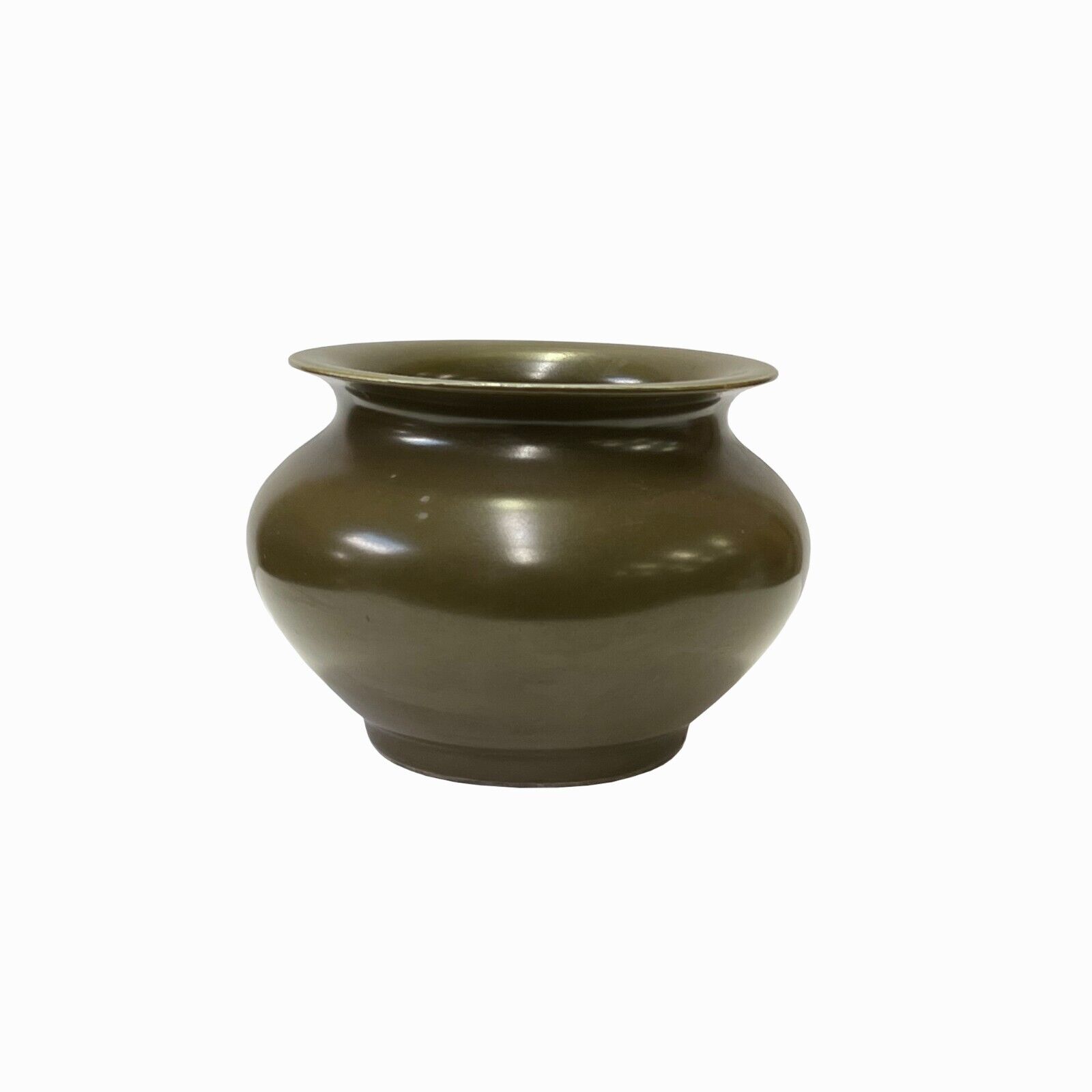Chinese Handmade Dark Olive Army Green Ceramic Accent Bowl Holder ws3402