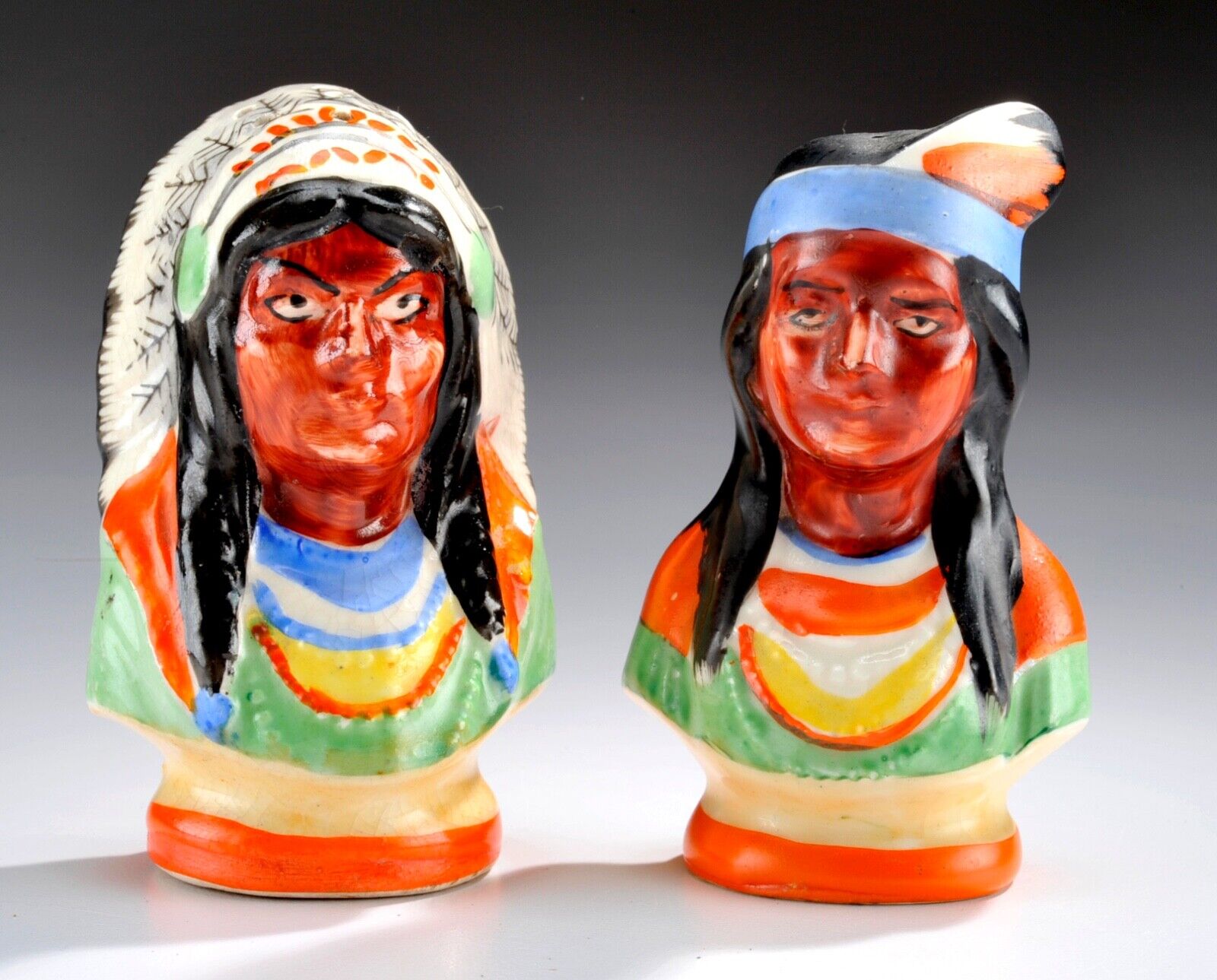 Native American Chief & Squaw Bust Figural Salt and Pepper Shaker Occupied Japan