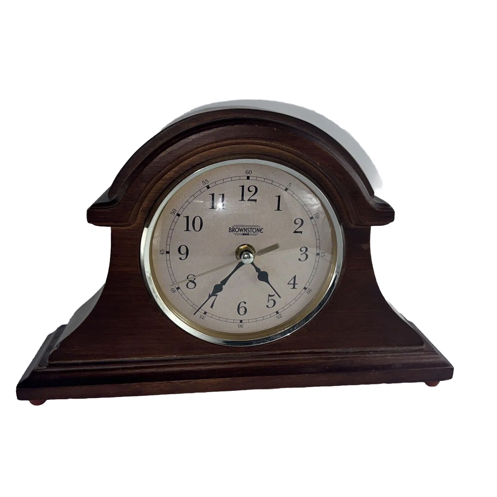 BrownStone Mantel Clock Brown Mahogany Wood Frame Analog