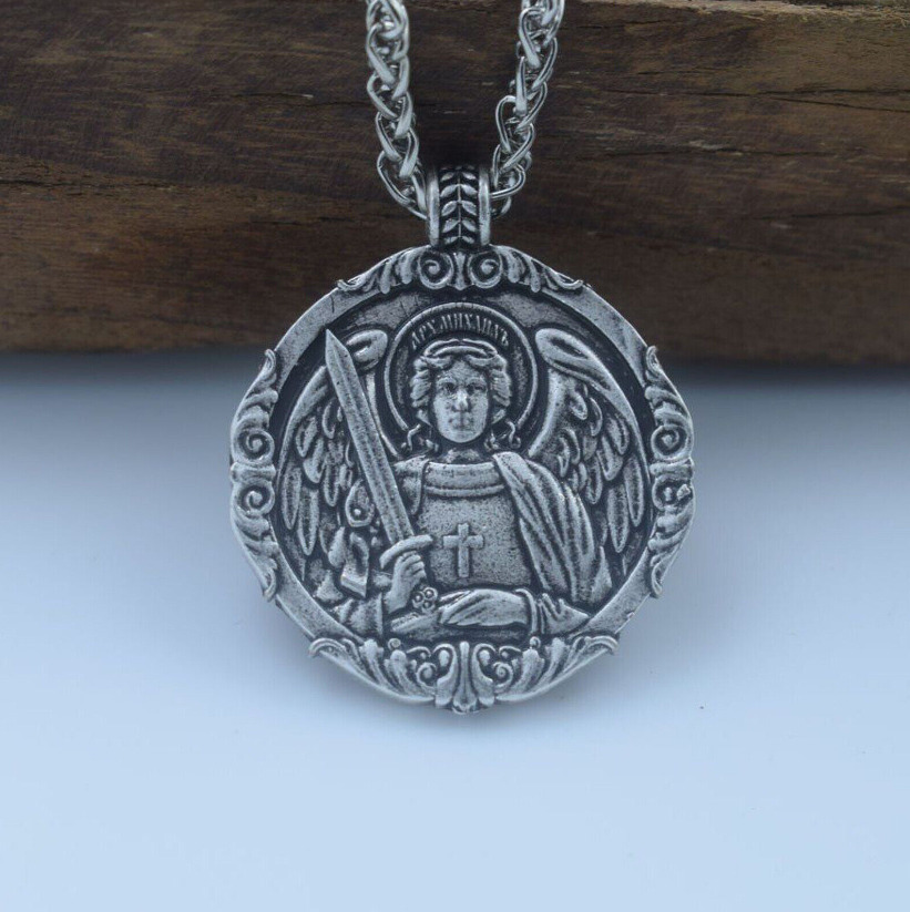 St. Michael Archangel Catholic Patron Medal Alloy Metal Pendant Chain Necklace