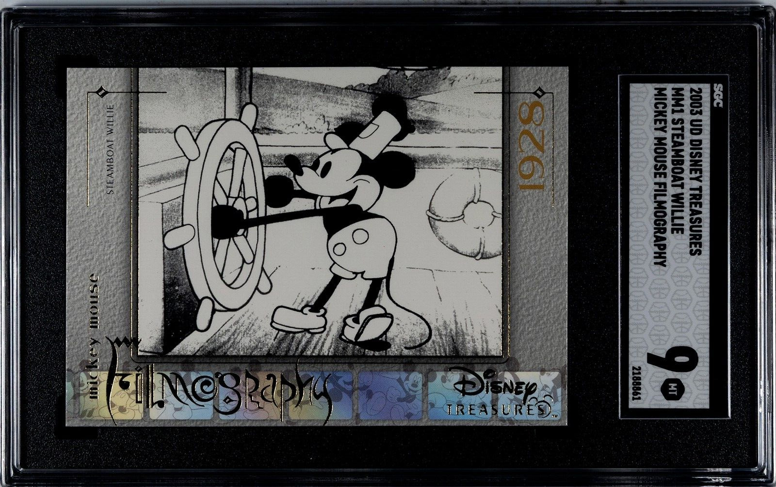 2003 UD Disney Treasures #MM1 Steamboat Willie Mickey Mouse Filmography SGC 9 MT