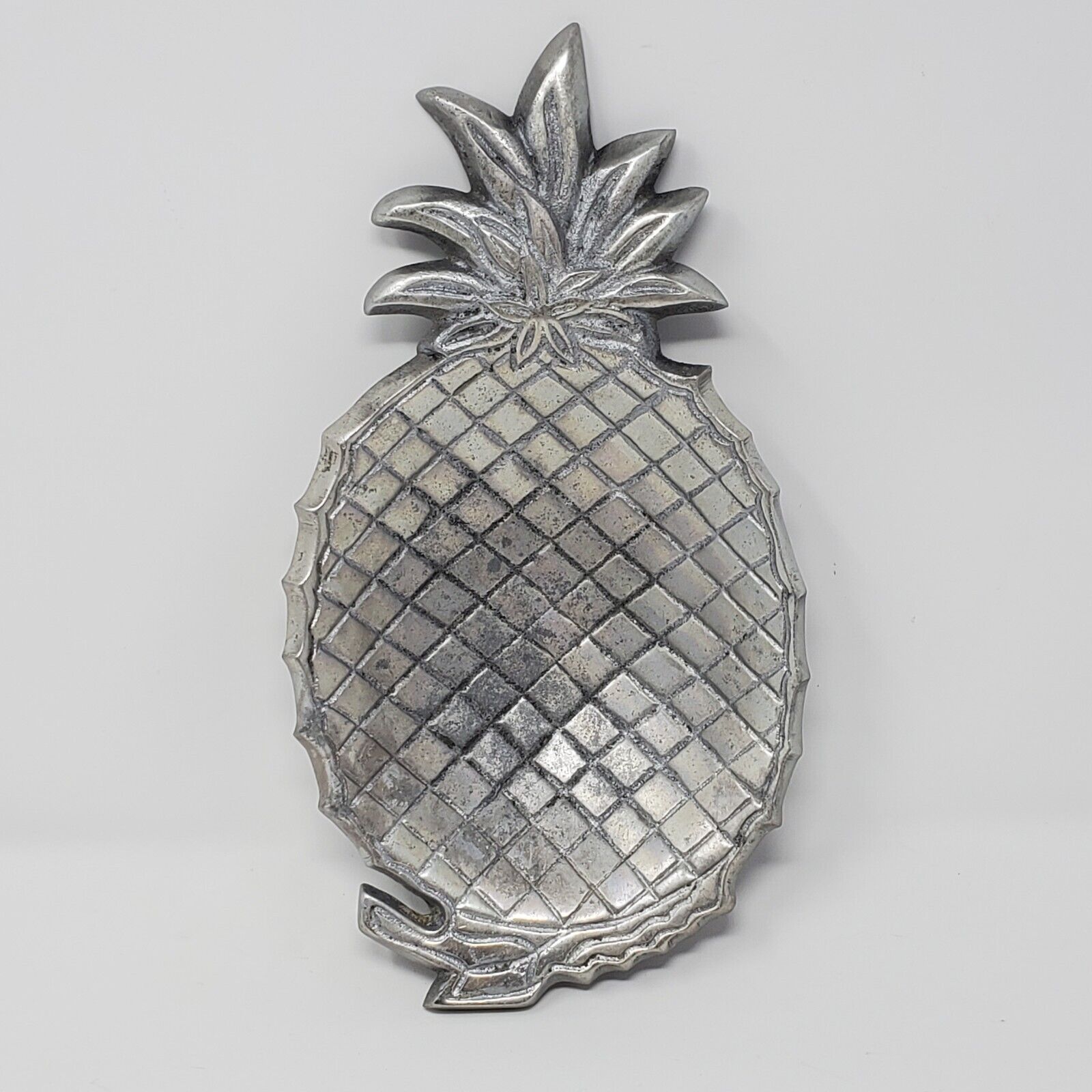 Pewter Metal Pineapple Shaped Serving Tray Spoon Rest Trinket Dish READ