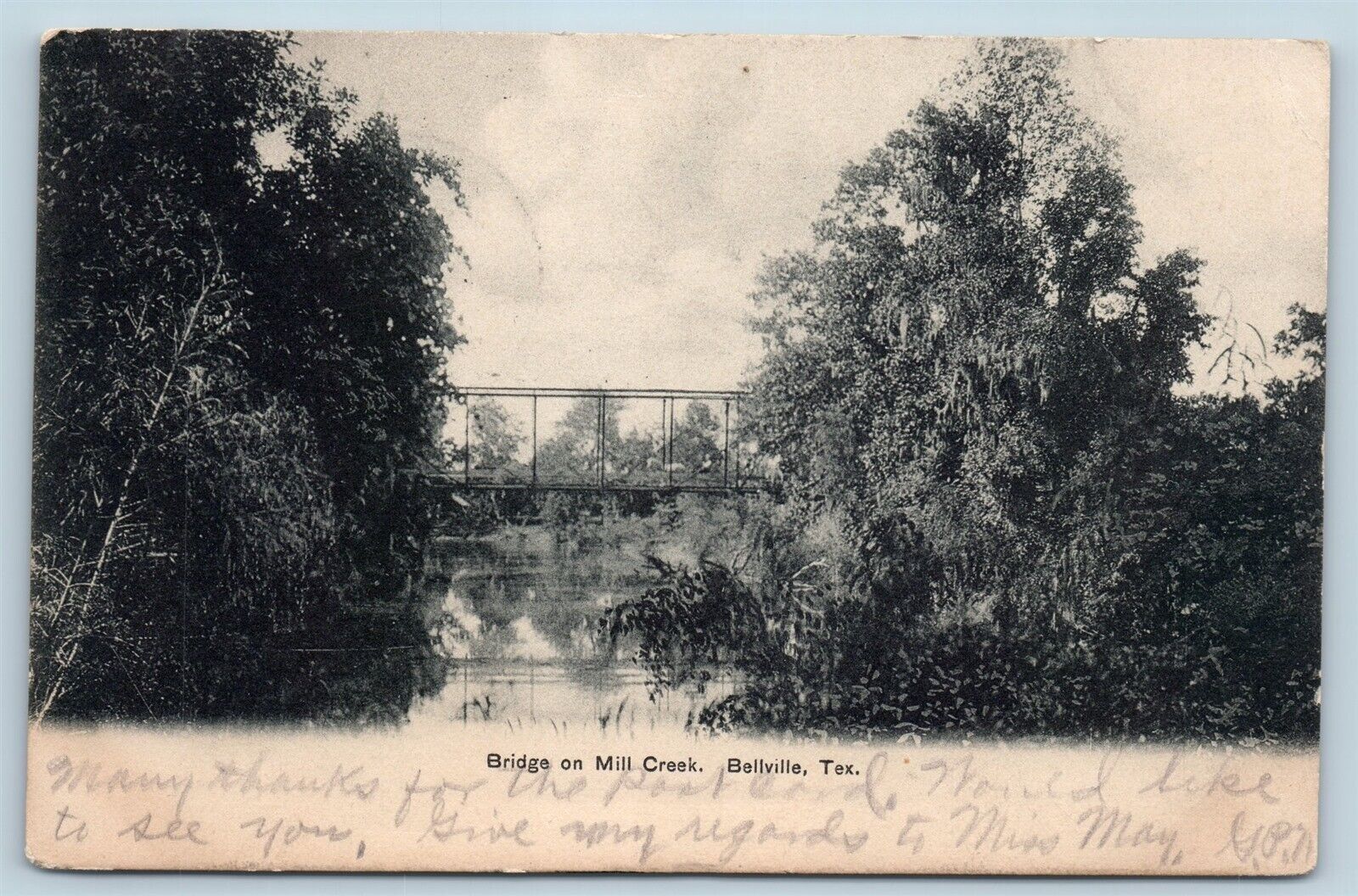 Postcard TX Bellville Bridge on Mill Creek 1907 View N11