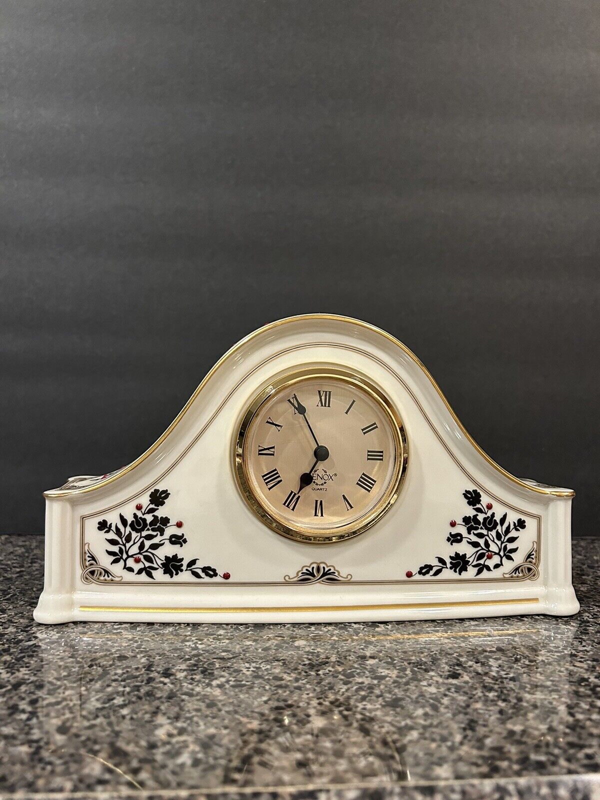 Vintage Lenox Madison Porcelain Quartz Mantel Shelf Clock 24k Gold USA