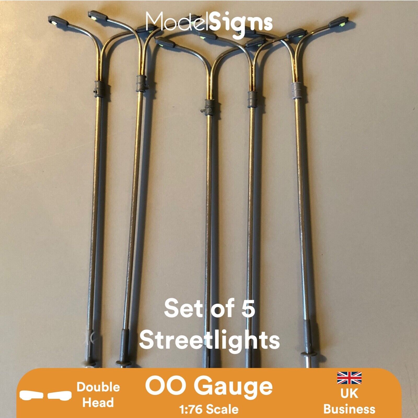 UK 5x Double Curved Arm LED Street light Lamp Post OO HO Hornby SLDBL ModelSigns