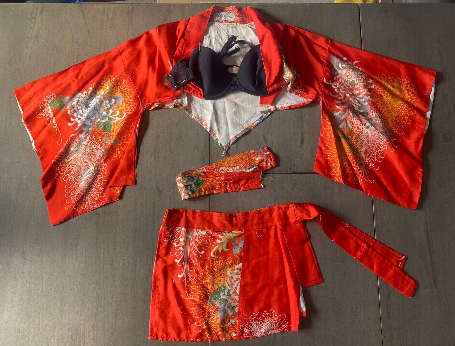 Vintage 100% Silk Saks Fifth Ave Altered Two Piece Floral Orange Kimono