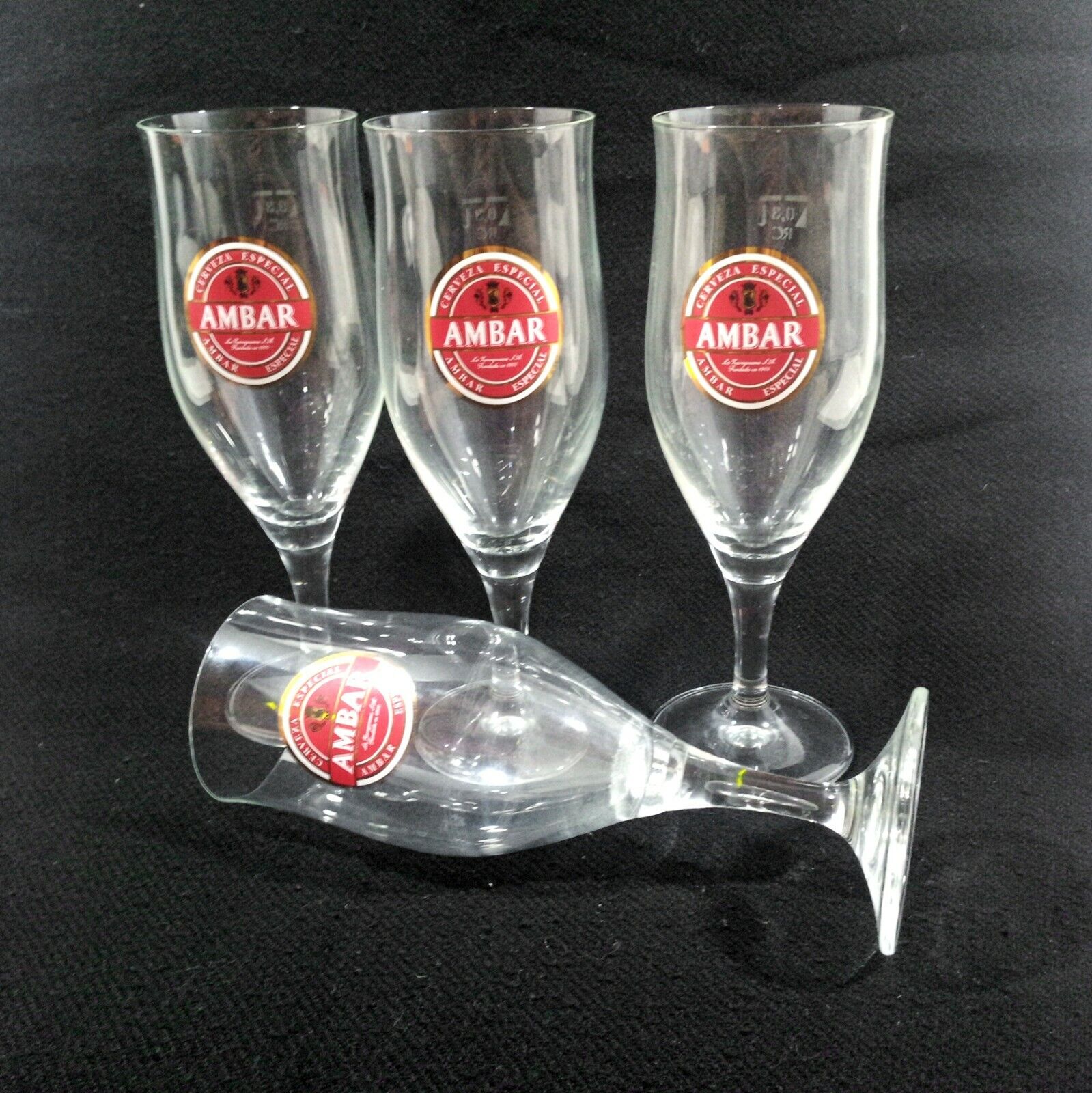 4 Original Vintage Glass cups cristal Cerveza Especial AMBAR 1900
